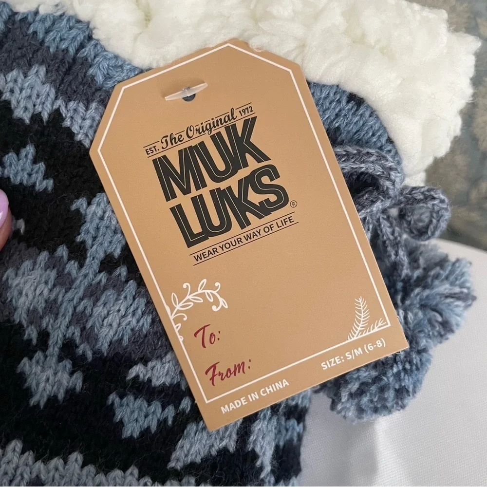 2 Sets Women's Blue MUK LUKS GRIPPER SLIPPER SOCKS Size S/M 6-8 NWT NEW